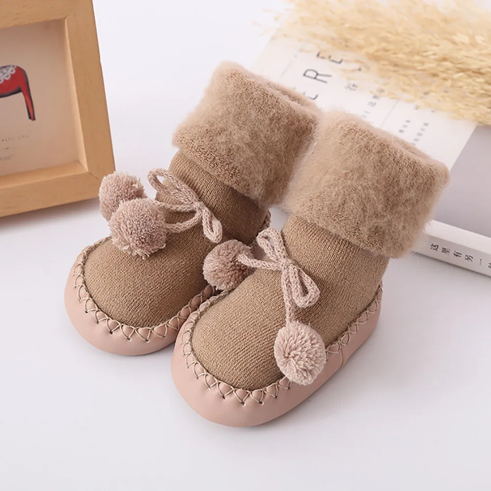 Infant Baby Boys Girls Solid Knit Floor Socks Toddler Kids Winter Warm Cotton Floor Socks Children Anti-Slip Fashion Step Socks