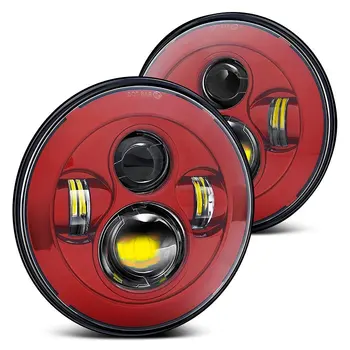 

" DOT , SAE , E9 " Pair 7" Round Hi-Power 40W LED Red Projector Headlight For Jeep Land rove-r Defender Wrangler