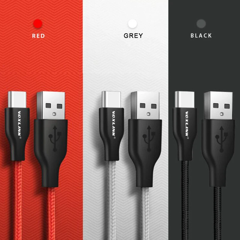 VOXLINK usb type-C кабель для xiaomi redmi note 7 USB шнур для мобильного телефона Быстрая зарядка нейлоновая оплетка для samsung Galaxy S9 S8 Plus