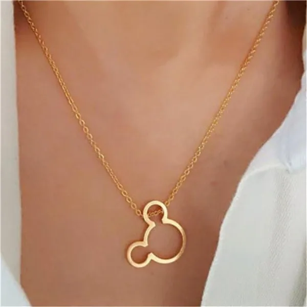 N00253-wedding-jewelry-Gift-Stainless-Steel-layered-Baby-mouse-Gold-Silver-Cute-Mickey-Tiny-Mouse-Necklaces