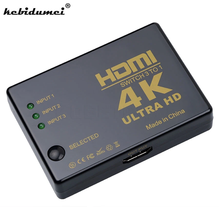 

kebidumei 4K * 2K Mini Ultra HD 3 IN TO 1 OUT Port Hub HDMI Switch Splitter TV Switcher for HDTV PC for PS3 DVD High Quality