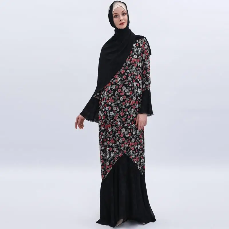 Винтажное мусульманское женское шифоновое платье с цветочным принтом, двустороннее длинное платье с рыбий хвостом, abaya islam, одежда с двух