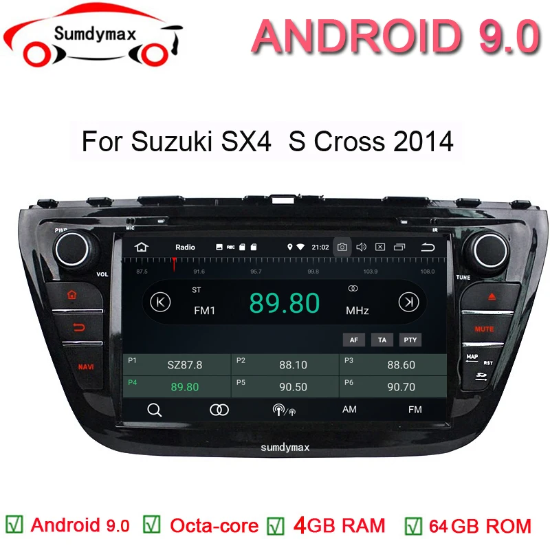 

8" two din android 9.0 car dvd player For Suzuki S-Cross SX4 2014 2015 2016 2017 with capacitive touch screen gps wifi DVR DAB