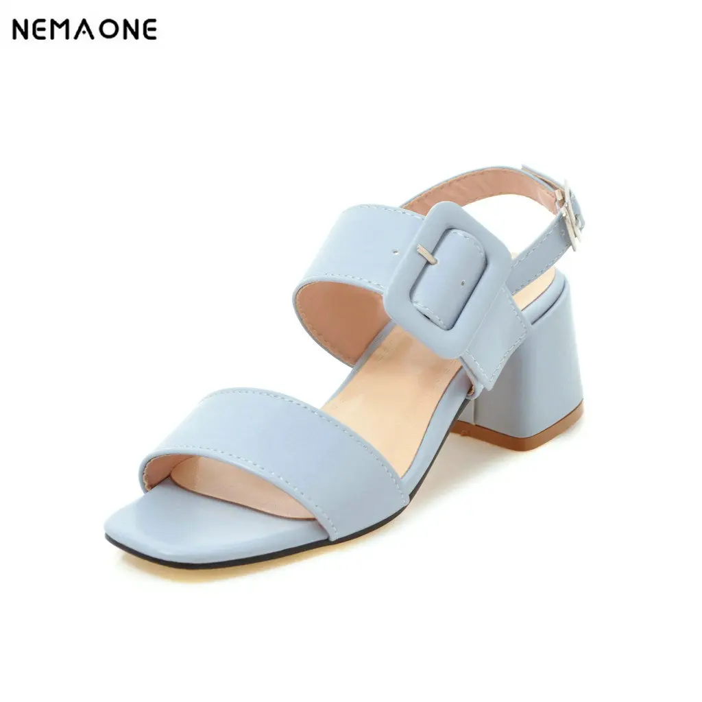 

NEMAONE 2019 Women Sandals Fashion Women Pumps Square High Heel All Match Platform Buckle Shoes Ladies Sandals Size 34-43