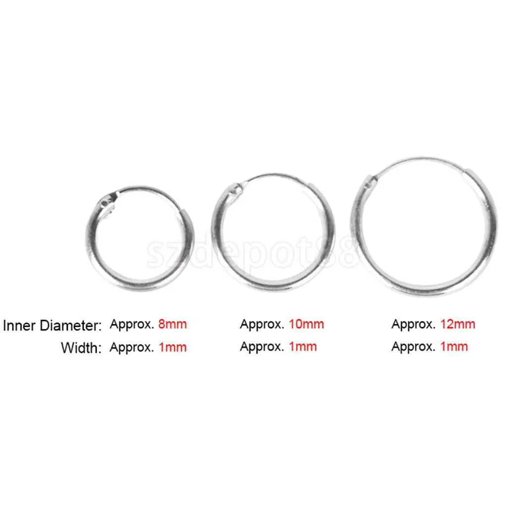 SPMART 3 пары без аллергии серебряные шпалы навесные серьги-кольца ювелирные изделия 8 10 12 мм