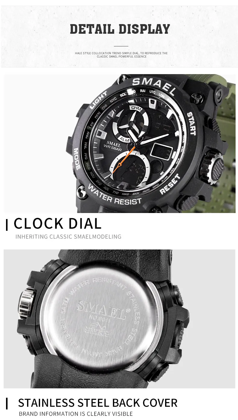 SMAEL Брендовые спортивные часы мужские военные армейские S Shock 50 м водонепроницаемые наручные часы 8011 Модные мужские спортивные часы Relogio Masculino