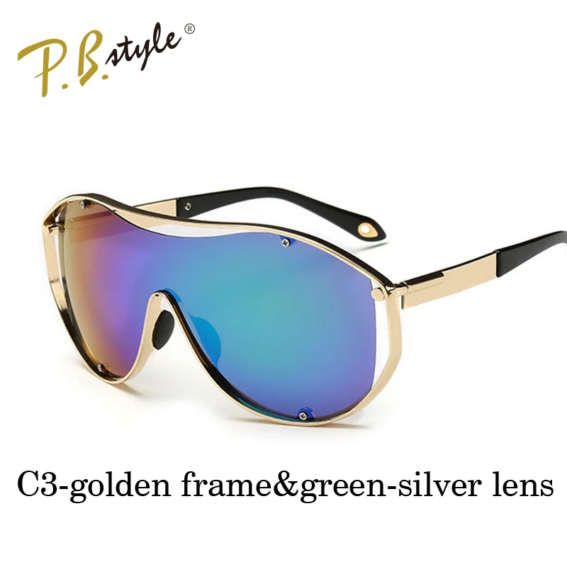 Модные брендовые негабаритные солнцезащитные очки для мужчин и женщин, знаменитостей, хип-хоп, металлическая оправа, большие солнцезащитные очки UV400, мужские и женские Ретро Стильные очки - Цвет линз: C3