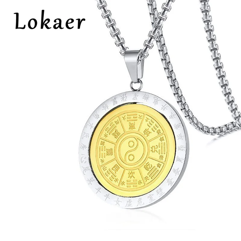 

Lokaer Rotatable Coin Pendant for Men Women Necklace Taoism Yinyang Bagua Jewlery Stainless Steel Divination Male Jewelry N18083