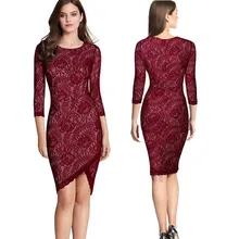 Damen Vintage Blumen Spitze Halben Hülse Unregelmäßigen kleid Scoop Neck Formale Partei-cocktail Slim Mantel slit Bleistift Bodycon Dreses 3