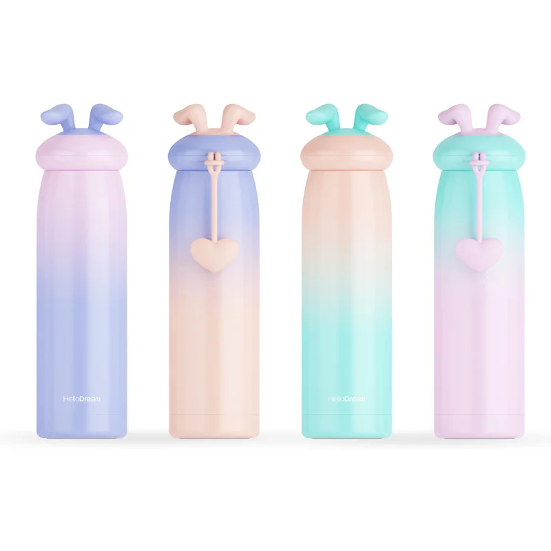 

BearCavalier Creative Gradient Color Cartoon Vacuum Stainless Steel Double Thermos Portable Rope Thermos Mug Hot Water Bottle