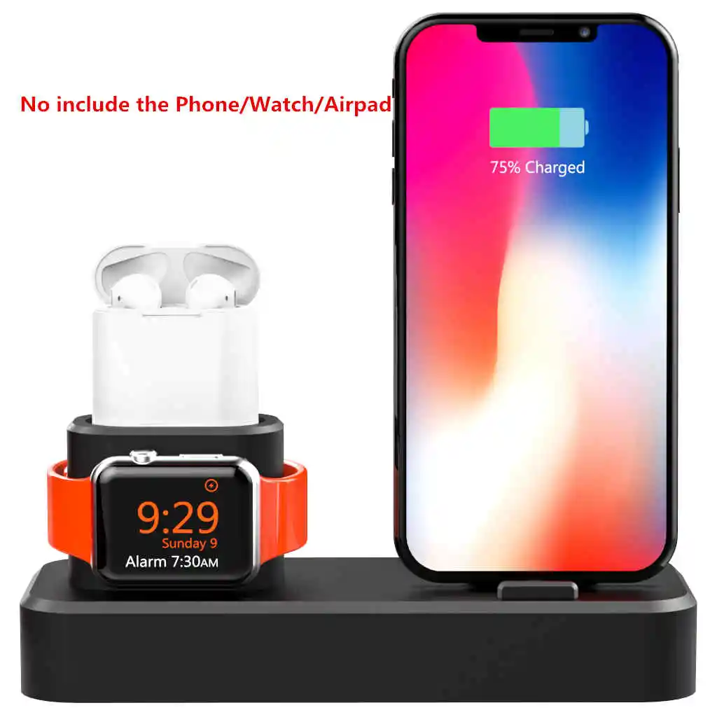 3 в 1 зарядное устройство для док-станции подставка держатель для Apple Watch Airpad iPhone Силиконовое зарядное устройство для iPhone XS XR 8 Plus - Цвет: black