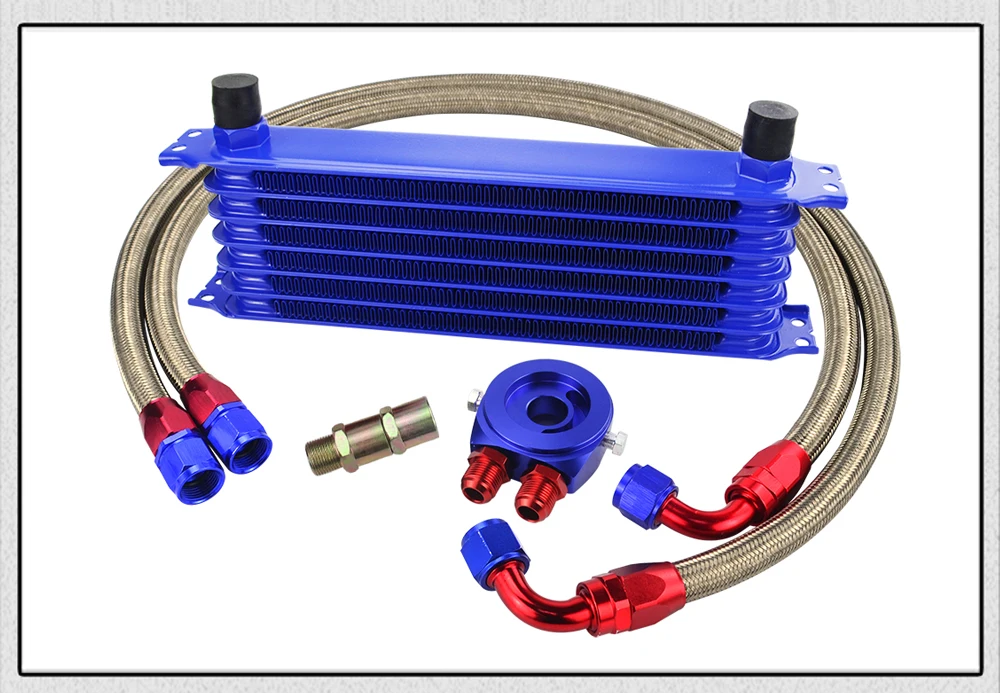 Универсальный 7 рядов масляный радиатор комплект+ Масляный фильтр Сэндвич адаптер+ нержавеющая сталь плетеный Масляный шланг с PQY стикер+ коробка
