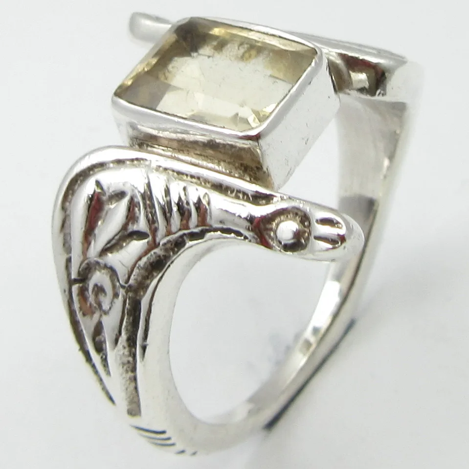 

Solid Silver Yellow Citrines Handmade Ring Size 6.75 ! Gift For Wife