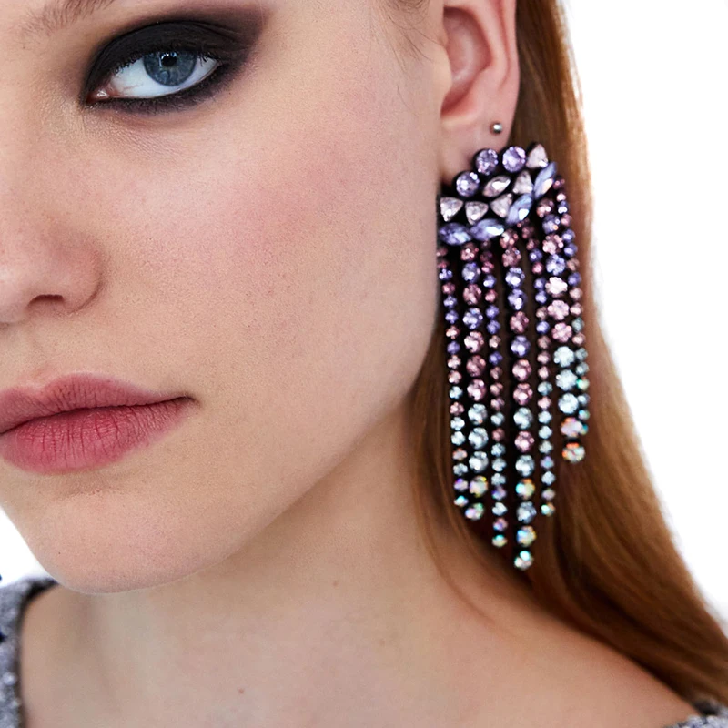 

JUJIA 3 colors crystal good quality New fashion jewelry women crystal tassel earrings statement drop Earring for women