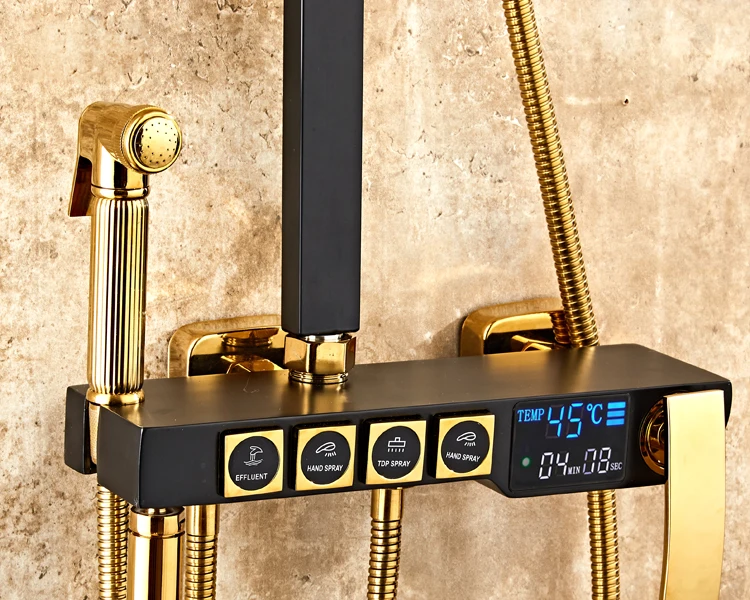 Senducs Black Gold Bath Shower Set Temperature