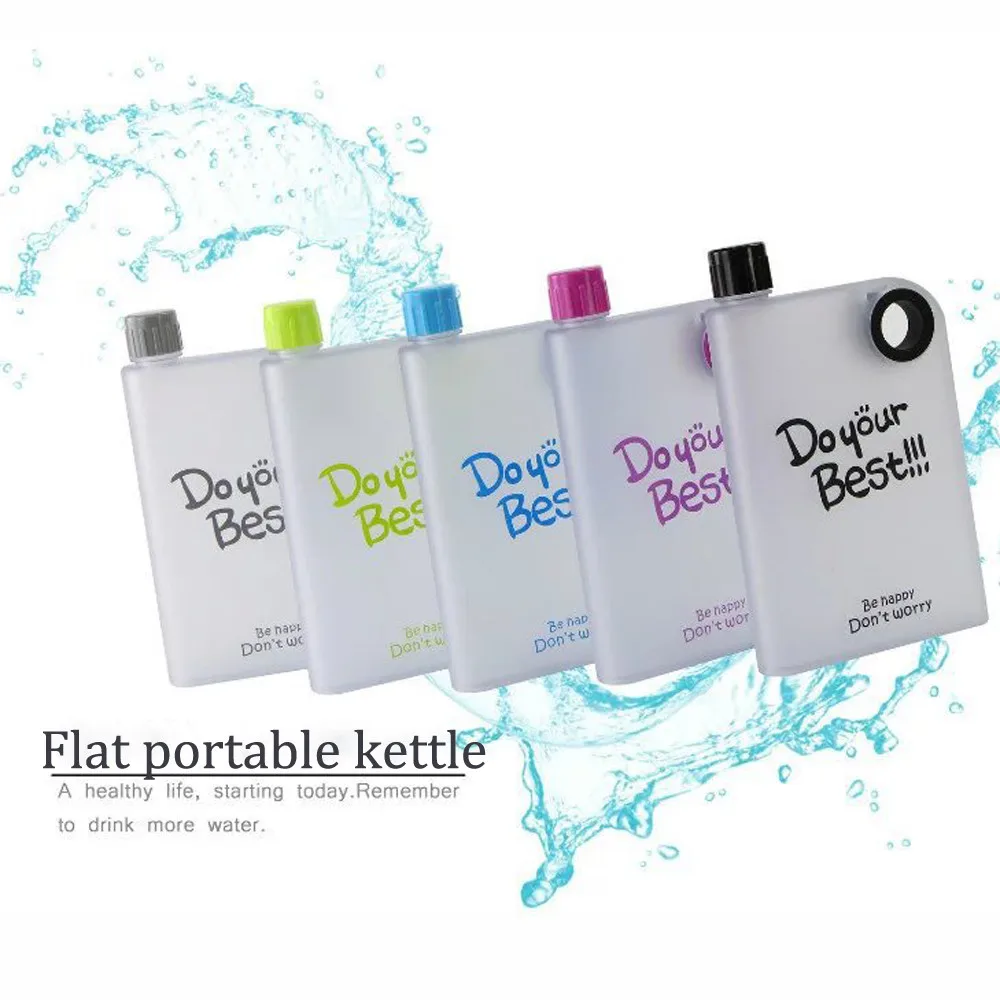 

High Quality Creative Water 380ML Bottle Clear Book Portable Paper Pad Water Bottle Flat Drinks Cup Plastic Kettle