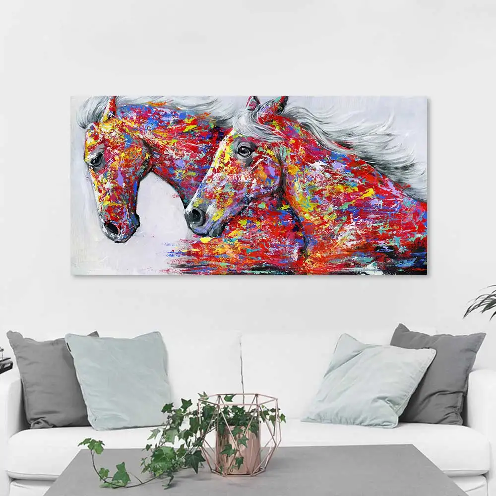 Настенная картина HDARTISAN, картина маслом на холсте, принт с животными для гостиной, домашний декор, две бегущие лошади, без рамки
