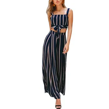 

Chiffon Stripes Print Tops+ Loose Wide Leg Pants Outfits Women Summer Sets