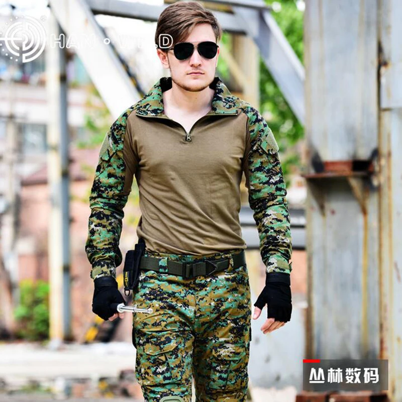 

Good Quality Tactical Camouflage Hunting Clothes Military Army Combat Uniform With Detachable Knee Pads Ghillie Suit