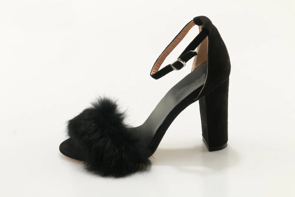 black fuzzy high heels