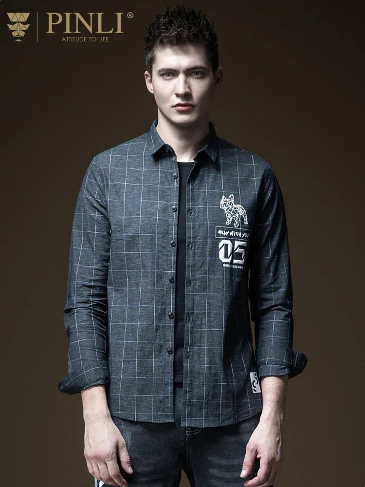

2018 Real Blusas Camisas Para Hombre Pinli Product Made The New Spring Hot Men's Long Sleeve Shirt Printed Grid B191413148