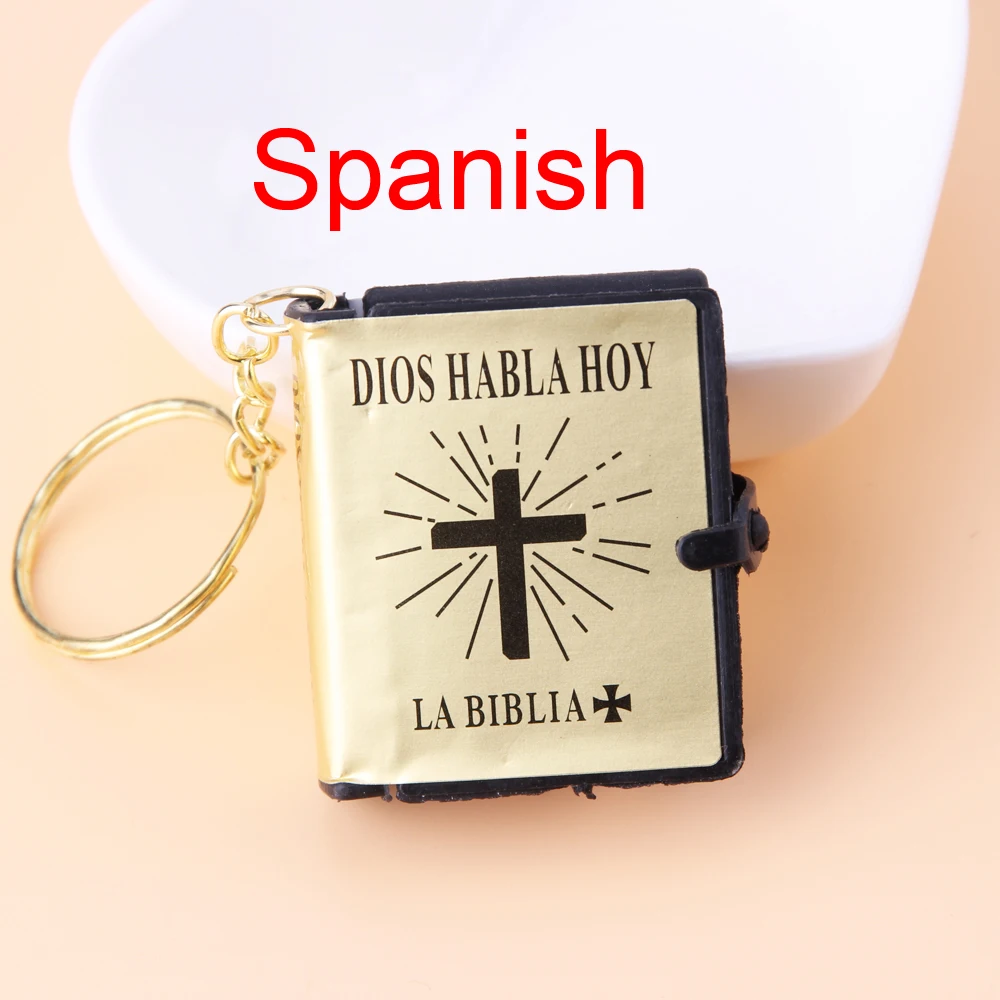 Английский испанский мини святая библия брелок религиозный христианский иисус брелок с крестом женская молитва бог благословит подарок брелок сувенир - Цвет: Spanish PhotoColor10