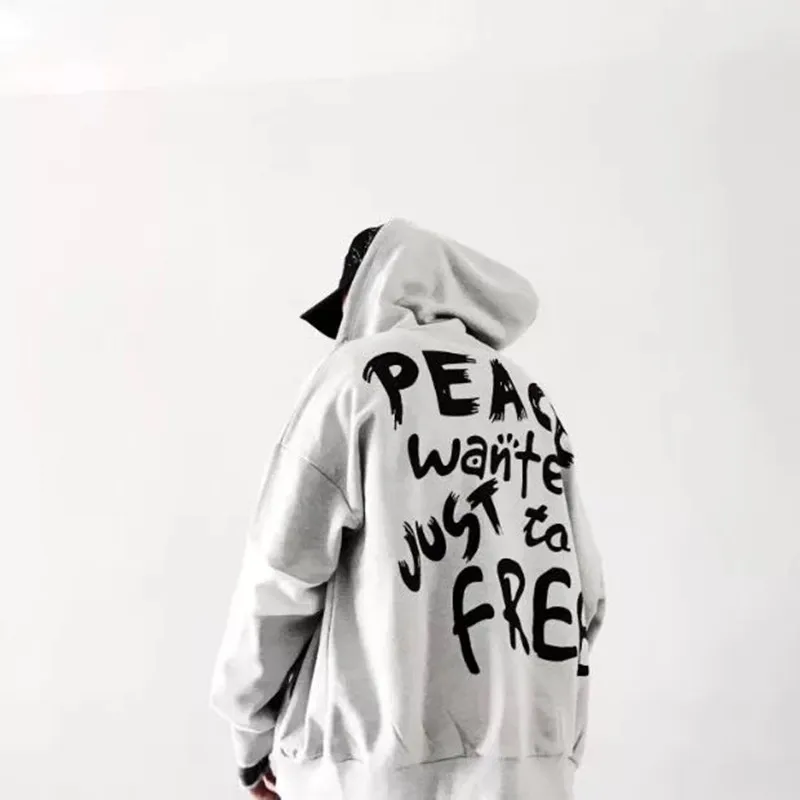 Брендовая Осенняя мужская, женская, мужская куртка для отдыха в стиле хип-хоп с принтом, модный головной убор, толстовки с капюшоном Peace, черное, белое пальто
