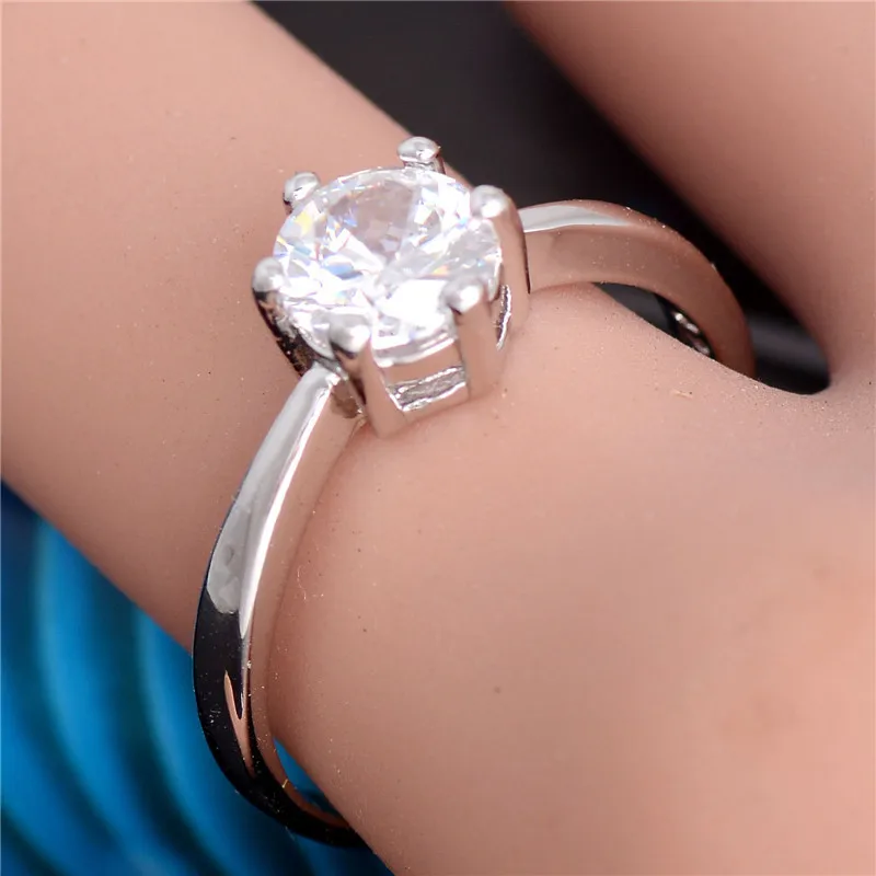 QCOOLJLY Bridal Wedding Ring Silver Color Shiny 1pc CZ Striking Cubic Zirconia Women's Girl's Ring Size 5 6 7 8 9 Wholesale