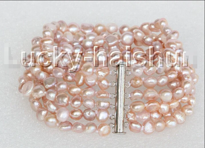 

shipping8" 8mm 6row Baroque purple pearls bracelet magnet clasp j11124 5.25