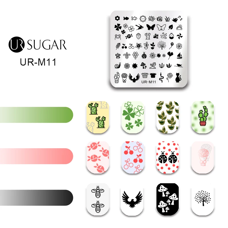 Ur Sugar кружевное ожерелье цветок медведь дизайн ногтей шаблон для печати круглый штамповочный лак маникюрный шаблон дизайн DIY Набор тарелок - Цвет: M11