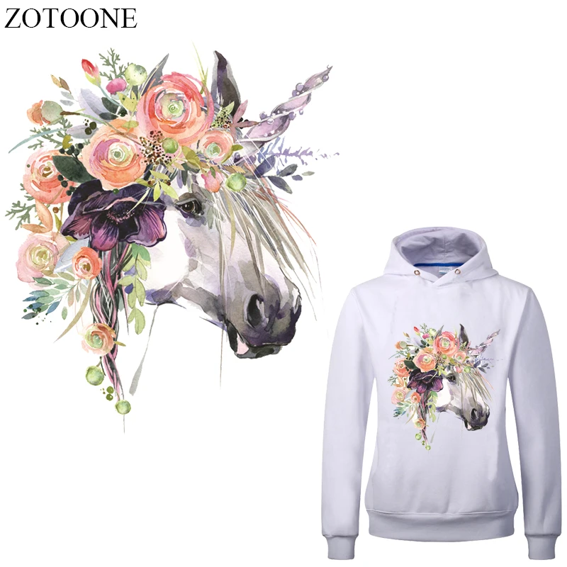 

ZOTOONE Watercolor Unicorn Patches Washable Print on T-Shirt Clothes Sticker Decoration Accessory Iron-On Transfers Heat Press E