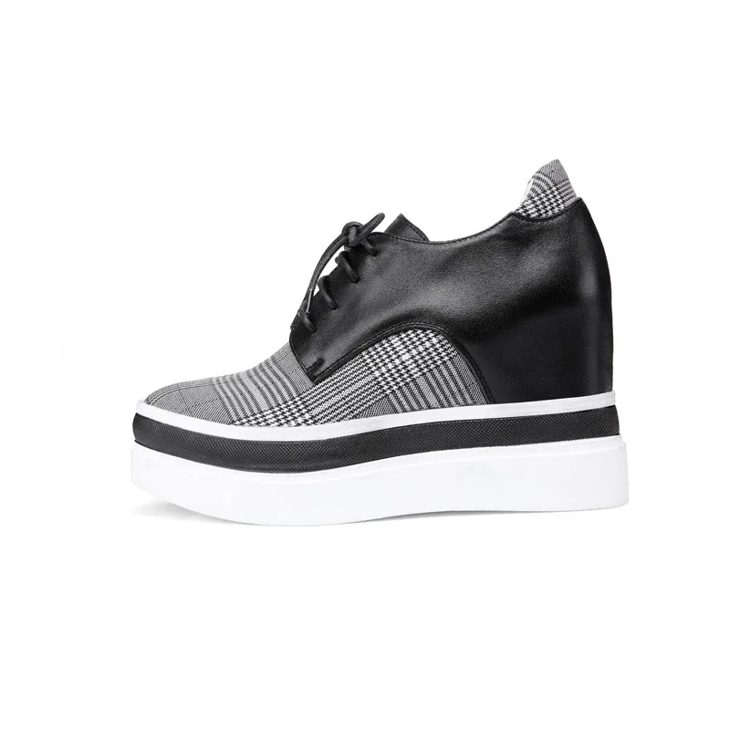 Plataforma Nueva Mujer Cuero Vez Marca Genuino Zapatos Casuales Mayores 31 cada Negro Colour Primavera Tamaño caramel Gran Sarairis De Encaje Pisos 40 v7pwdwxA