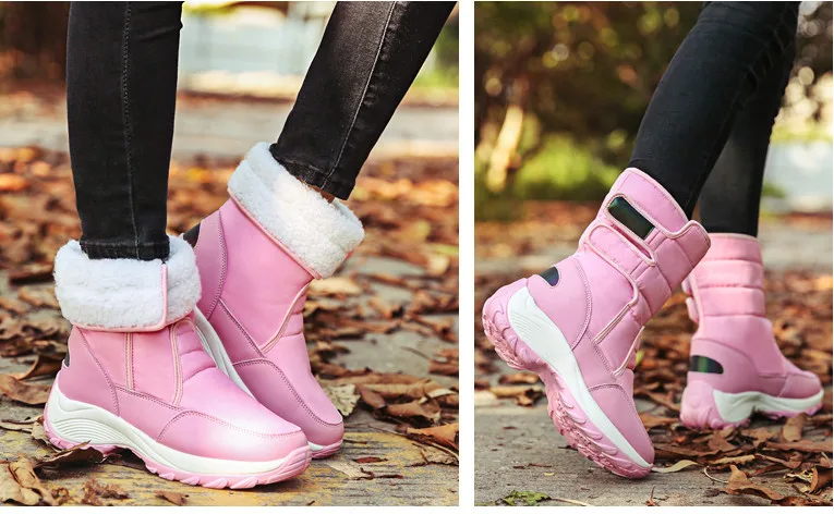 2019 Winter women snow boots women warm push ankle boots female high wedge waterproof Boots rubber hiking boots shoes (16)