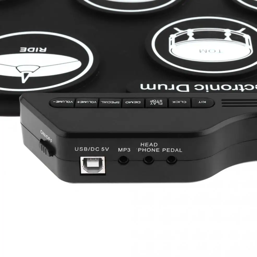 Портативный электронный барабан цифровой 7 подушечек свернутый набор силиконовый Электрический барабанный комплект с барабанными палочками поддержка педали USB MIDI