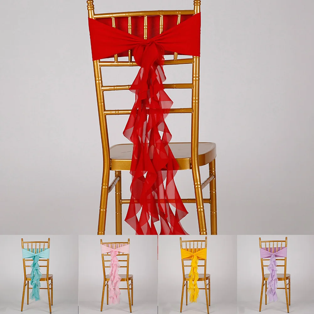 

Chiffon Elastic Chair Ribbon Back Tie Bands Flounce Weeding Chair Sash Bow Wedding Party Ceremony Banquet Chairs Decoration