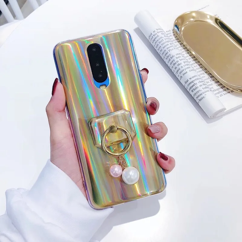 

Fashion laser phone case for Huawei p10 p9 mate 10 pro plus lite Y5 Y6 Y7 Y9 2018 finger ring stand cover for Huawei nova 3e 3