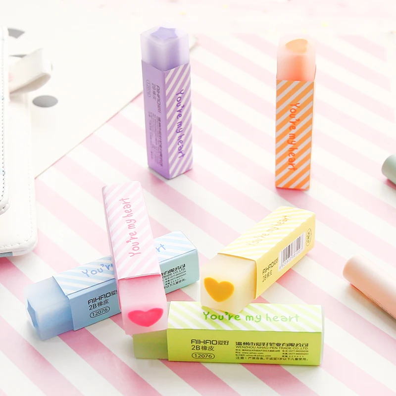 

6 pcs Cute star My heart color Eraser 2B pencil erasers Stationery item Office accessories school supplies gomas de borrar F993