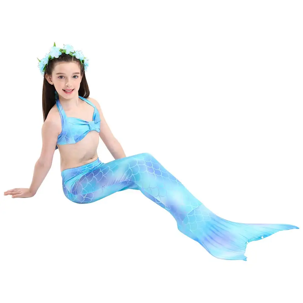 Купальный костюм-бикини для девочек с хвостом русалки для плавания; Детский костюм принцессы Ариэль; Блестящие купальники и ласты