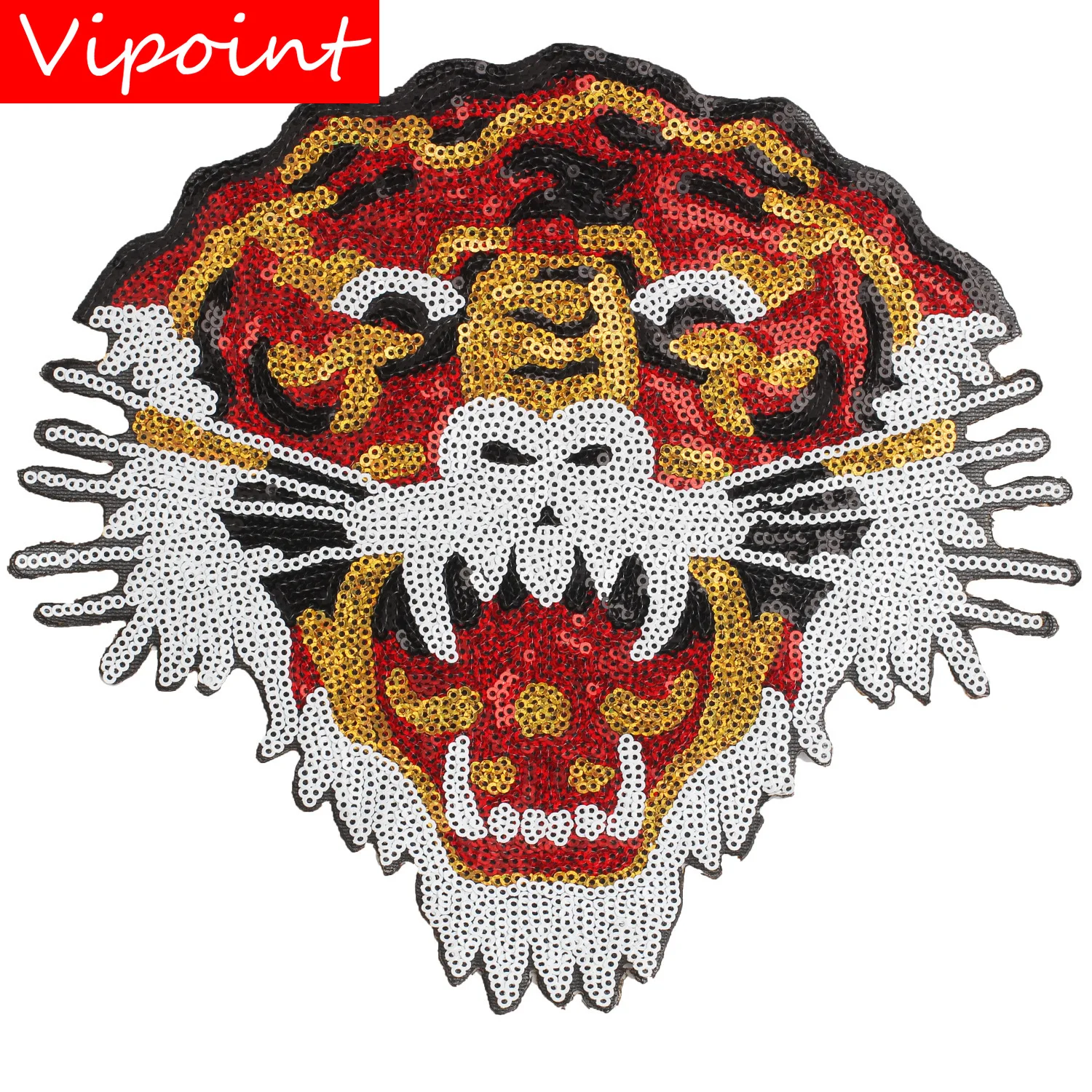 

VIPOINT embroidery Sequins big tiger patches animal patches badges applique patches for clothing JW-53