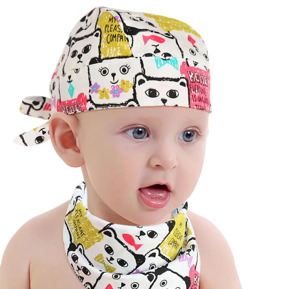 Children Print Thin Hat Stuff Baby Boys Girls Head Pirate Cap Set Child bandana bib With Collar Scarf Beanie Hats Bibs Newborn