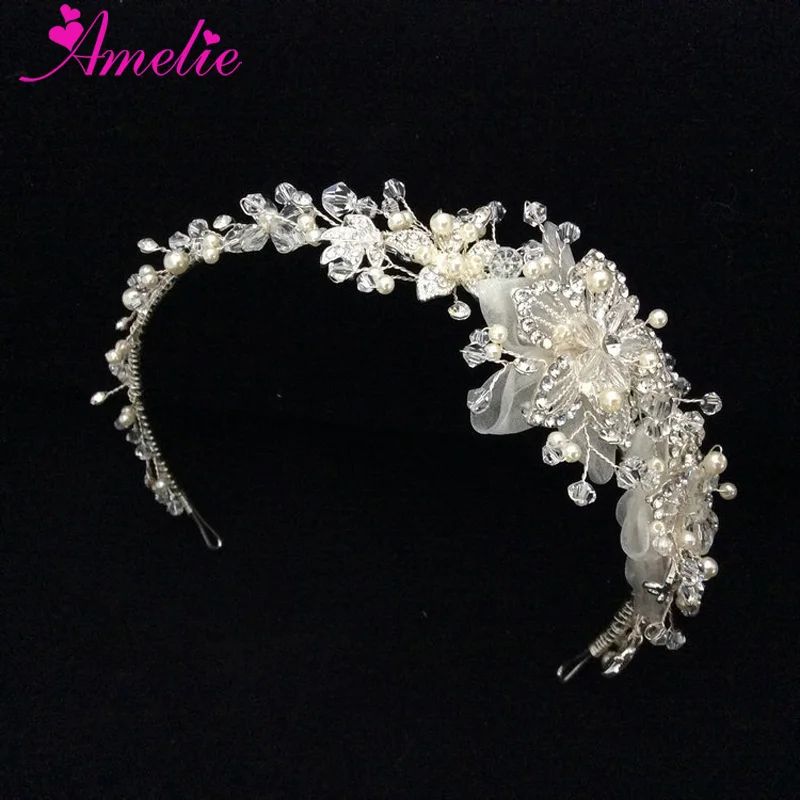 

Free Shipping Modern Classic Delicate Crystal Flower Bridal Side Tiara Wedding Headband White Flower Tiaras Women Headpiece