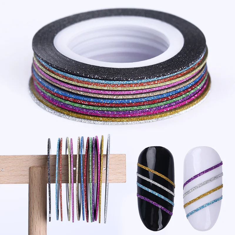 13 Rolls Matte Glitter Nail Striping Tape Line Multi-color Striping Adhesive Stickers Nail Art Decoration Manicure DIY Tips