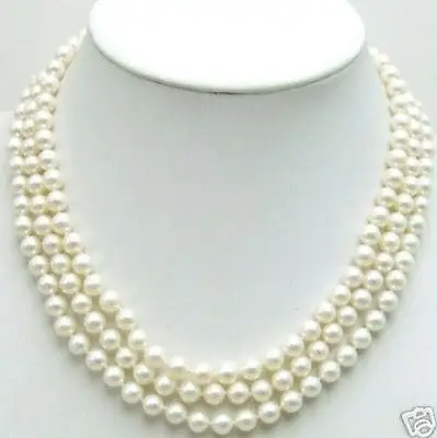 

FREE SHIPPINGAAA+ 3 Row 8MM White PEARL NECKLACE &14K Gold Clasp