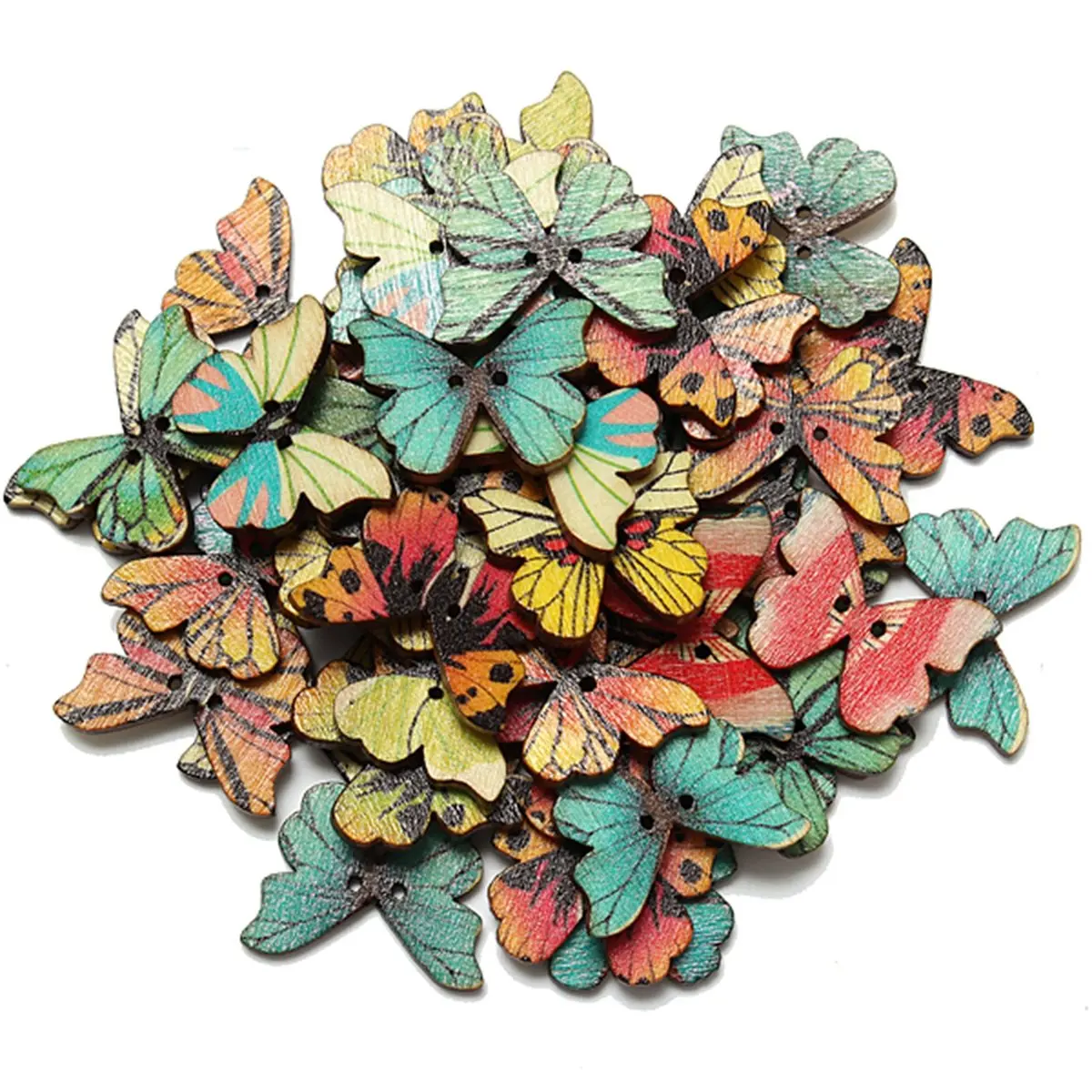 

LHBL 50pcs 2 Holes Mixed Butterfly Wooden Button Sewing Scrapbooking DIY Craft