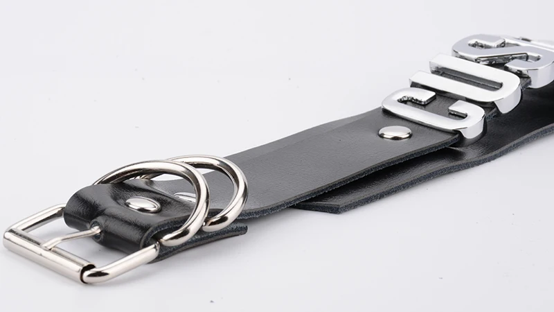 Custom Personalized Name Choker Necklace Exaggerated Wide Genuine Leather Two Layer Collar Choose Word  Party Necklace Women 12