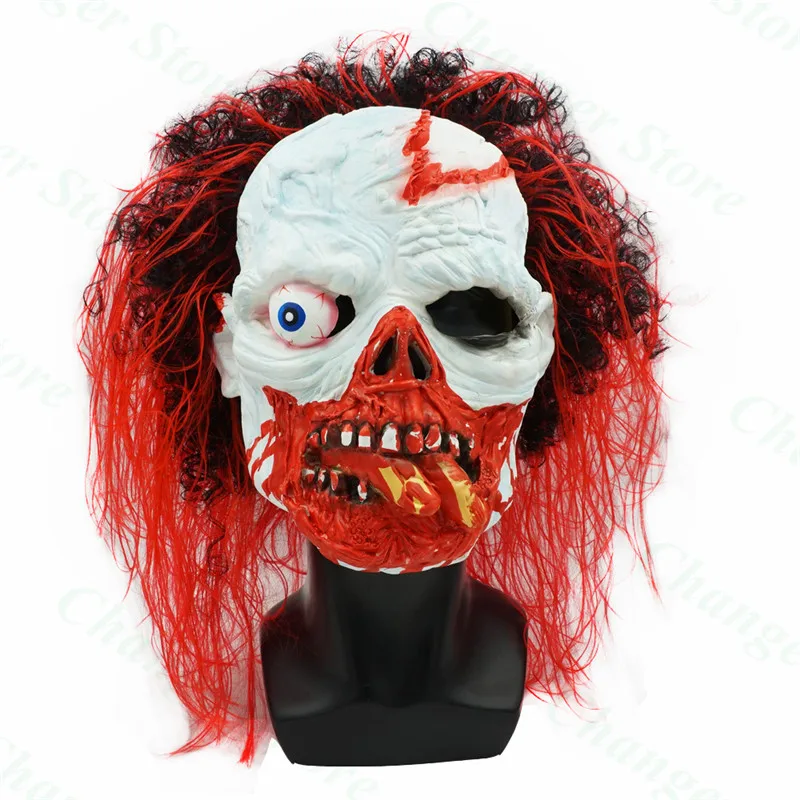

Halloween Scary Latex Clown Mask With Hair for Adults Cosplay Costume Horror Zombie Party Props