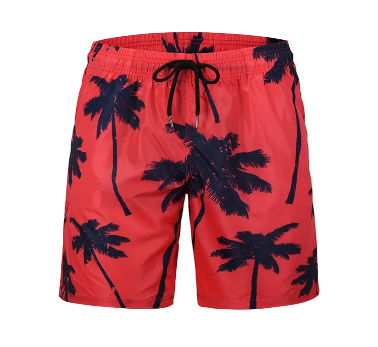 Быстросохнущие летние мужские пляжные шорты с принтом кокосовой пальмы, красная короткая пляжная одежда, европейские размеры m-xxl