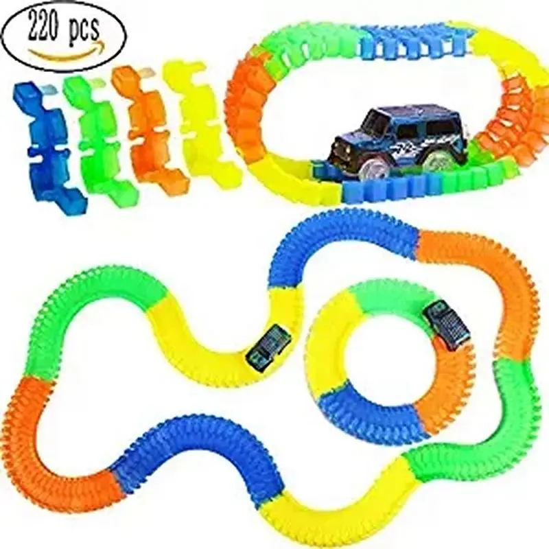 220 track colorful LED Car DIY Miraculou Glowing Race Track Bend Flex Flash in the Dark Assembly Car Toy For Children Gift TV BI (6)