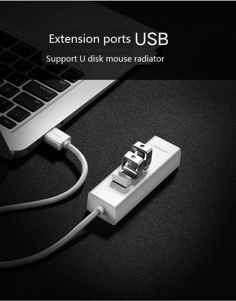 Ugreen USB к Ethernet адаптеру с USB 2,0 концентратор 3 Порты RJ45 сетевая карта беспроводной локальной сети адаптер для Macbook