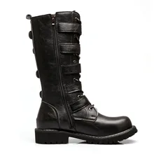 Masorini/Новые военные ботинки из искусственной кожи ботинки до середины голени с металлической пряжкой на резиновой подошве, с круглым носком, с высоким верхом, износостойкая обувь в стиле рок WW-030